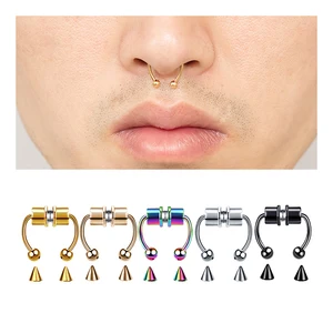 Punk Stainless Steel Nose Stud Women Men Magnetic Septum Without Hole Nose Ring Non Piercing Colorful Septum