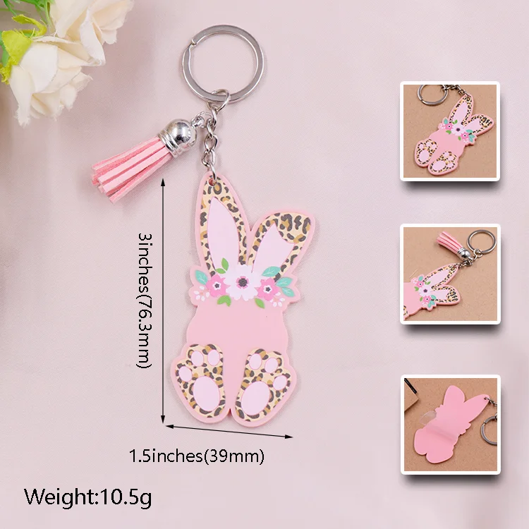 KHS184KH1098 Hot Selling Factory Leopard Flower Bunny For Name Acrylic Easter Keychain details