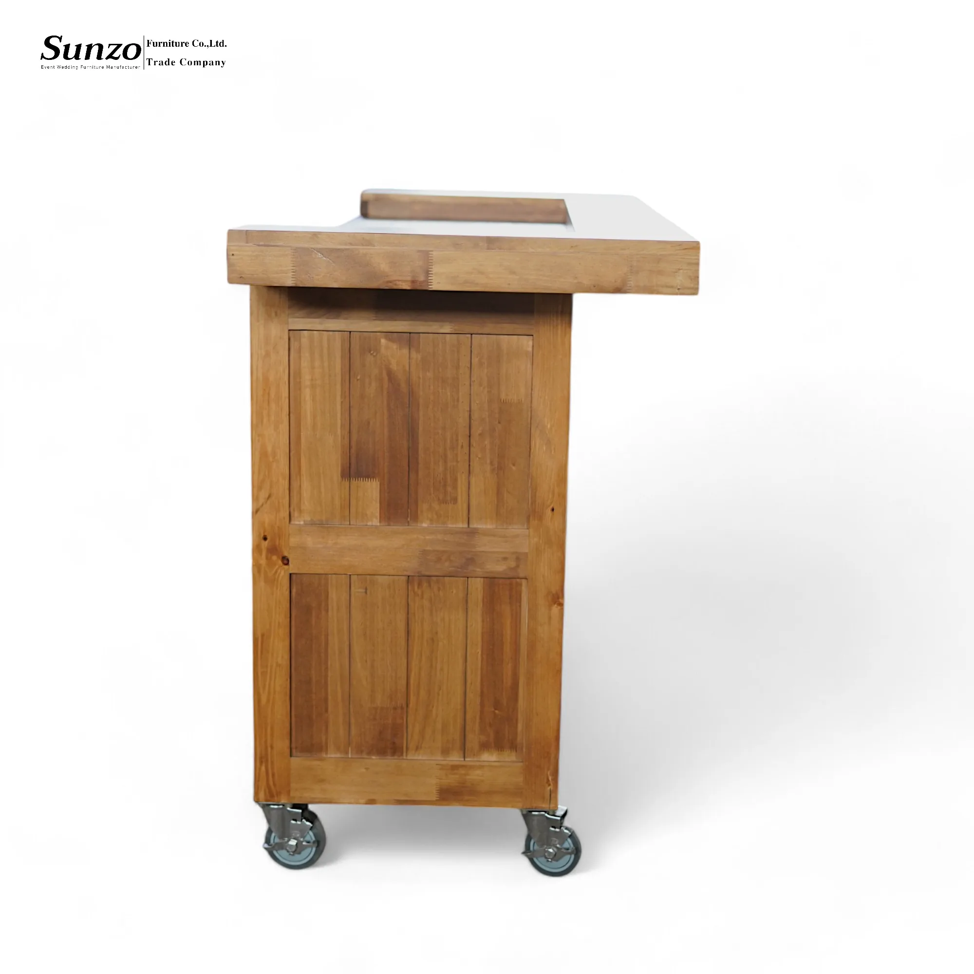 Customized Contemporary Pine Wood Bar Counter Table Wheels for Hotel Cafe Restaurant Outdoor Dining Home Bar Interior Display