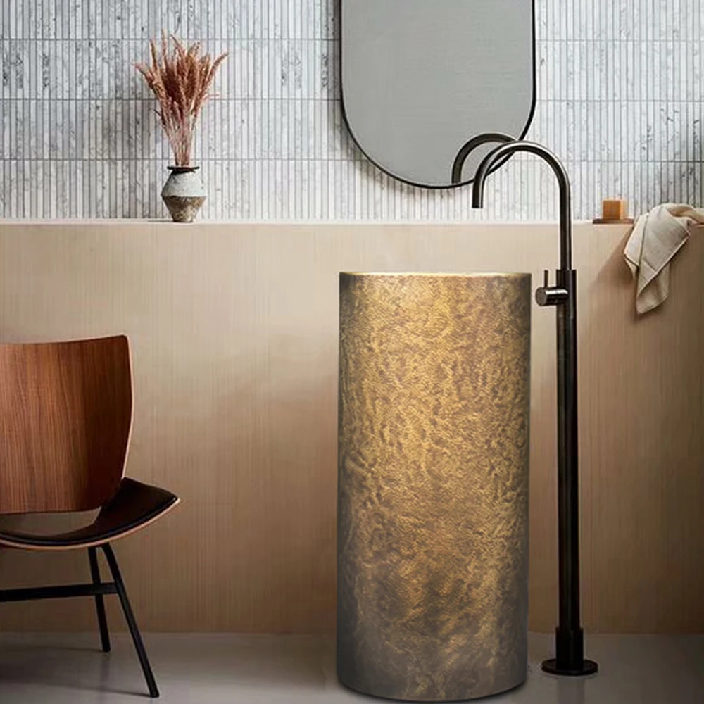 Luxury Design Copper Pedestal Sink Freestanding Metal For Hotel