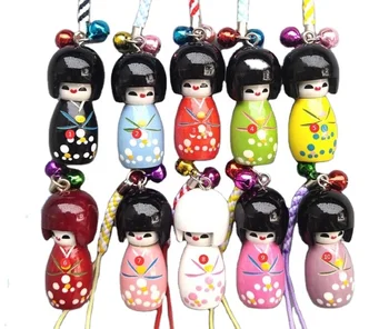 new lot 20 pcs 10 color mix Japanese Oriental Kokeshi Doll  mobile phone straps women girls bags Handbag Charm