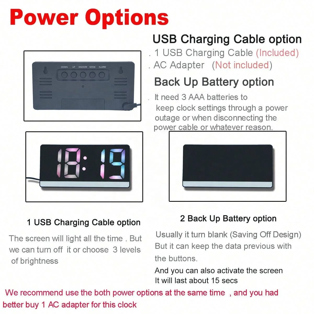 Voice Controlled Digital Led Mirror Clock With Display Time Temperature for Bedroom Office