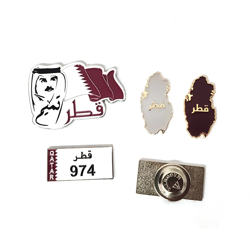Wholesale Metal Soft Enamel Qatar Flag Lapel Pin Magnet Brooch