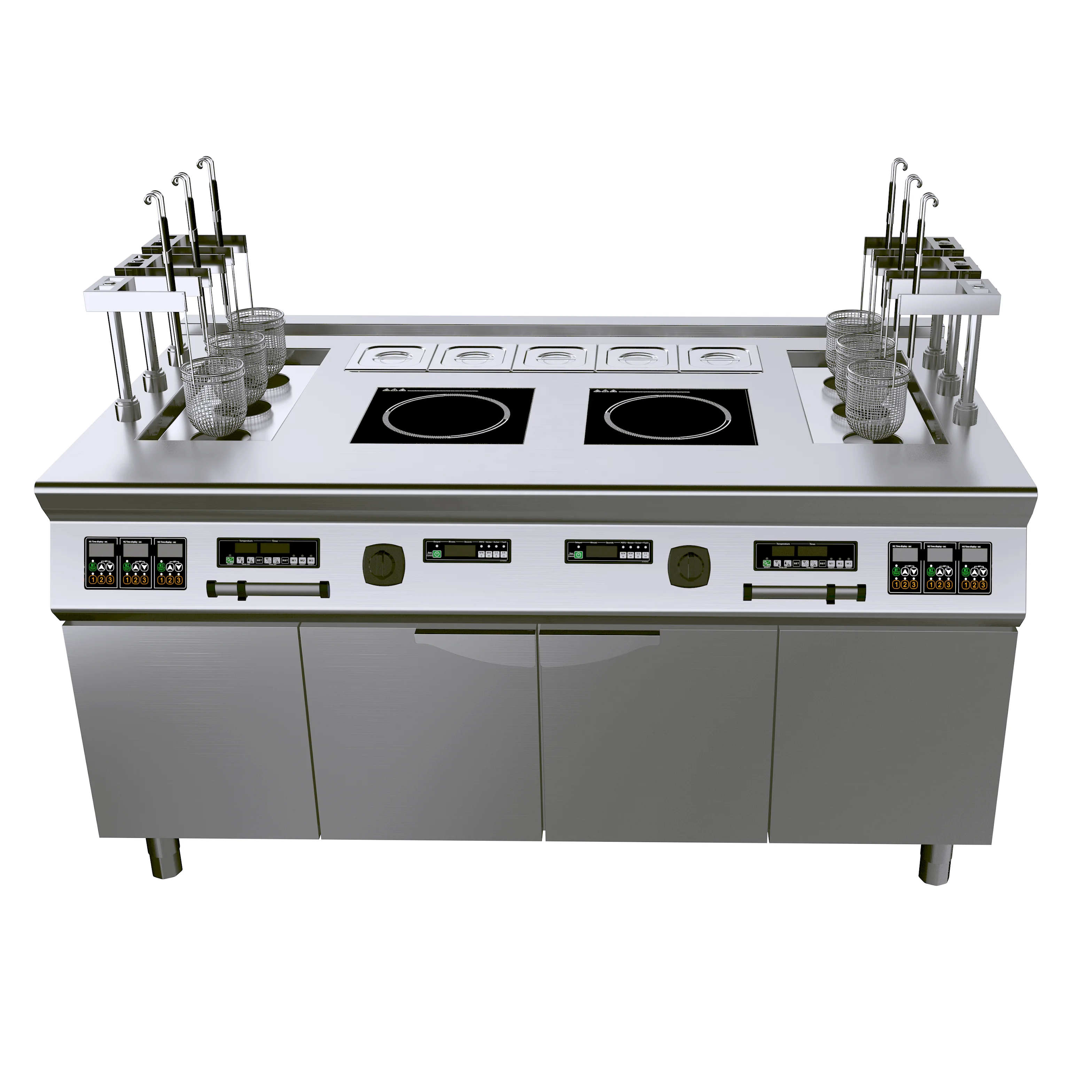 Commercial  Lift-up 6 Basket Pasta Cooker with Dual Burner Induction High-Efficiency Noodle Boiler for Restaurants