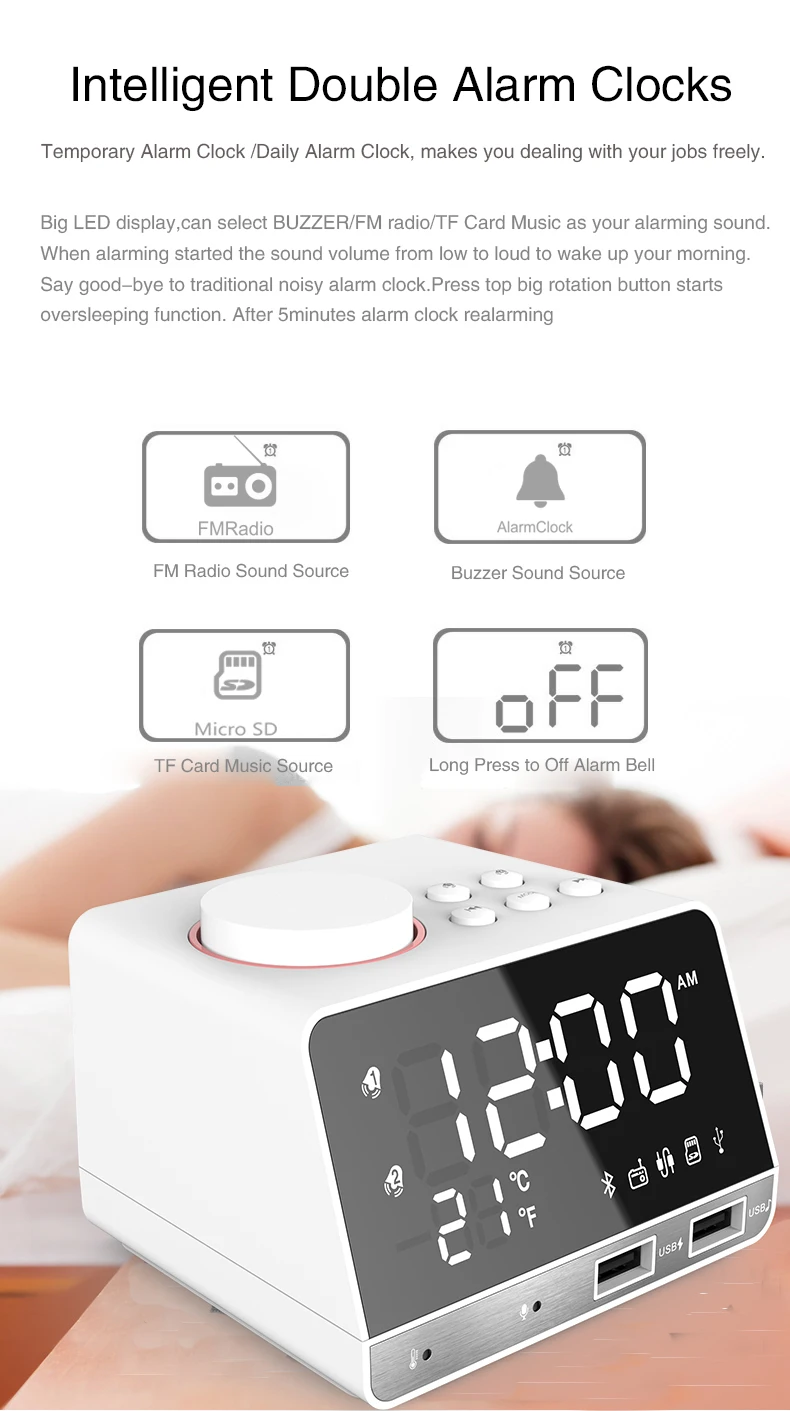 Cyboris Night Light LED Bluetooth Alarm Clock Speaker