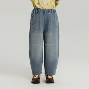 Customizable Kids Girls Loose Straight Leg Denim Jeans Elastic Waist Soft Comfortable Wear-resistant