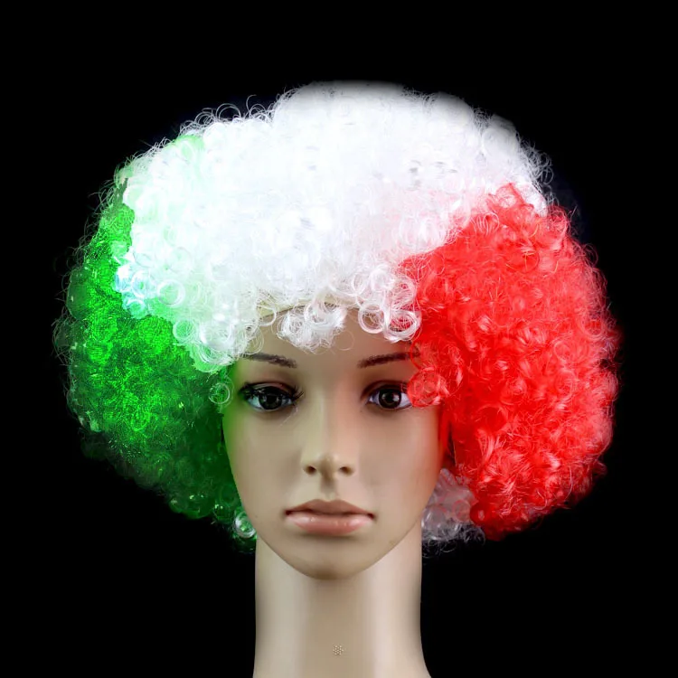 National Country Flag Colorful Afro Football Flag Fan Wig Short Curly ...