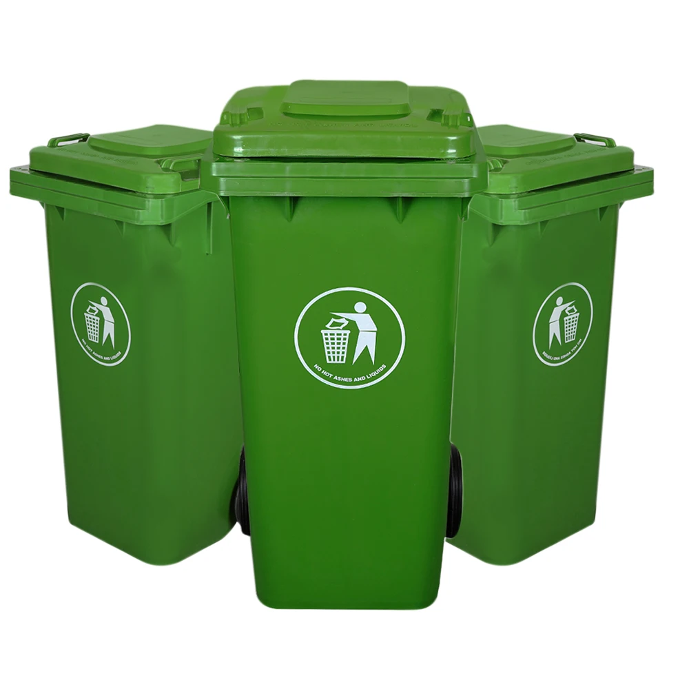 Garbage Bin Green 120ltr Round with Wheel (Height 93 cm, Width 46 cm,  Length 49cm) - HygieneForAll