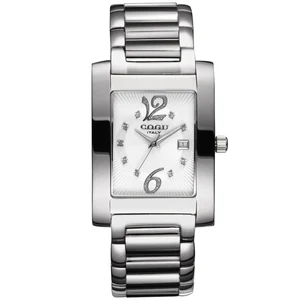 Luxurious Retro 43mm Rectangular Dial Quartz Fashion Watch 18mm Stainless Steel Citizen Movement Simple Pointer Display Boxed