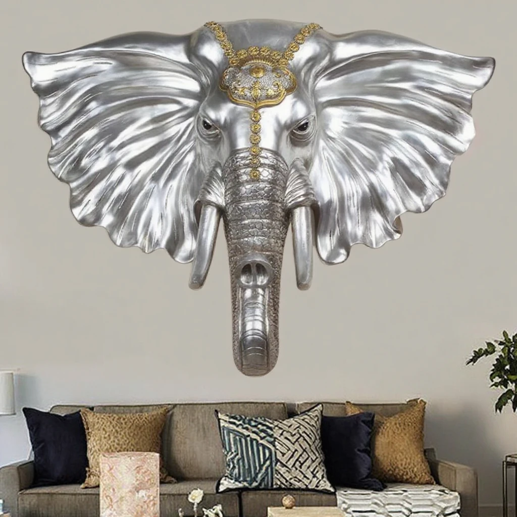 Factory Customizable Abstract Elephant Animal Head Statue Indoor Home Decor Feng Shui Wall Hanging Metal Casting Decoration