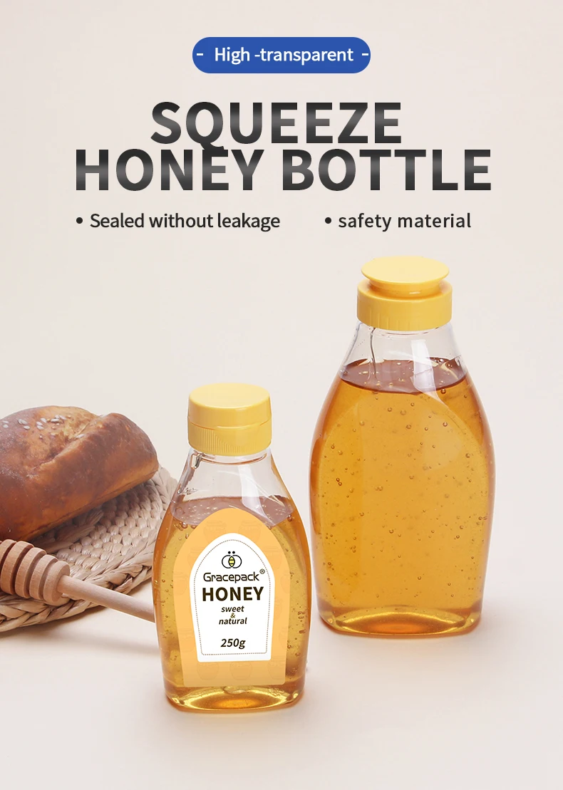 Clear Plastic Honey Bottles,Refillable Food Grade Honey Container