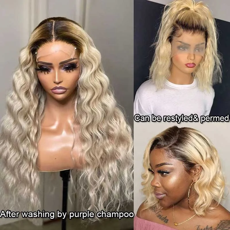 Ombre Blonde 1b/613 HD Lace Frontal Wig 26 28 30 Inch Long  display picture 1