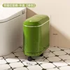 Narrow-slit trash can (half-lid type) with green wheels