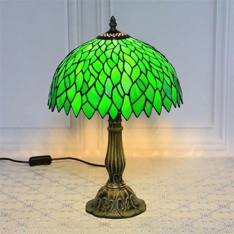 Tiffany Green Leaf Table Lamp Modern Creative LED Light