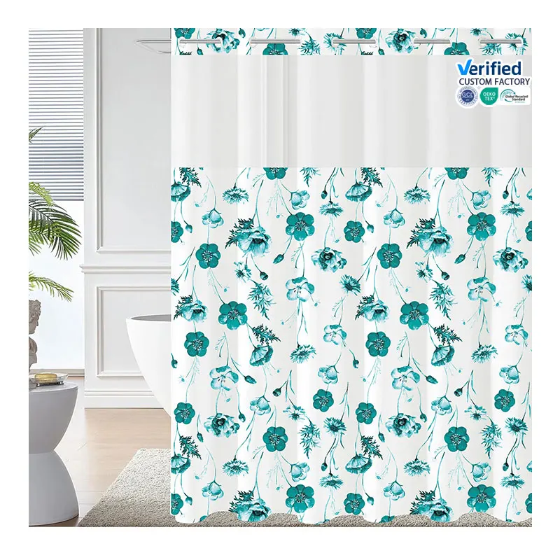 Цветочная занавеска без крючков с цветами и растениями водонепроницаемая для ванной комнаты крючка