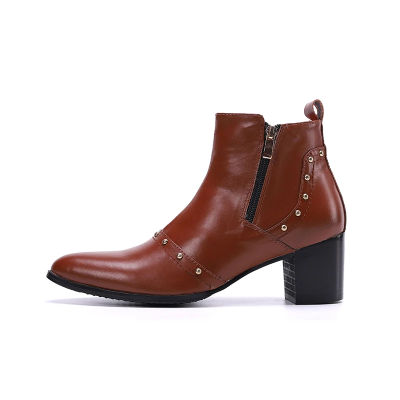 NA439-Botas de tacón alto de piel auténtica para hombre, botines