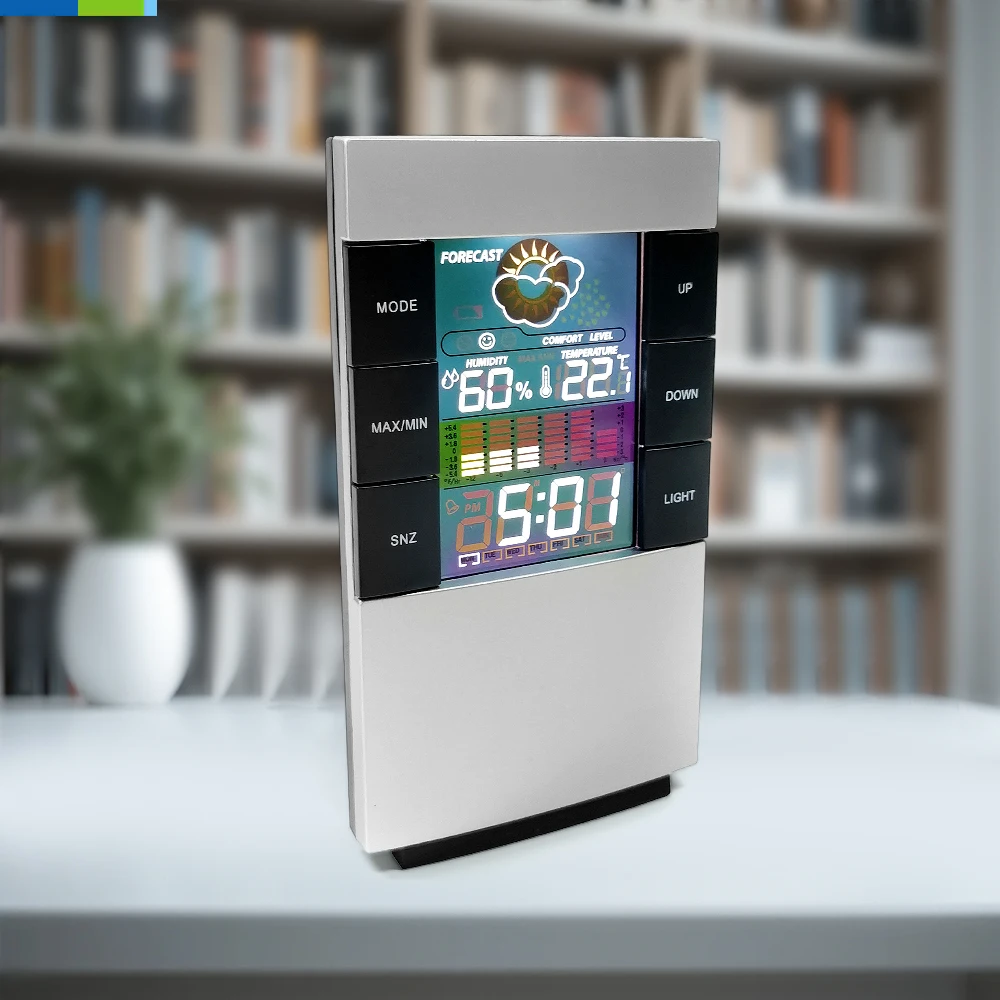Colorful LED Back Light Weather Forecast Clock 12 Hour Thermometer Trend Silica Gel Alarm Wall Clock Home Decor Smart Speaker