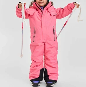 OEM Customizable Unisex Kids Ski Outfit Breathable Hooded Onesie Jumpsuit Zipper Windproof Waterproof Soft Outdoor Snowsuit Warm