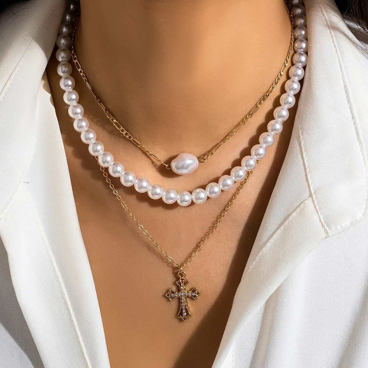 Shop Our 2023 Beaded Beach White Three Layered Pearl Necklace