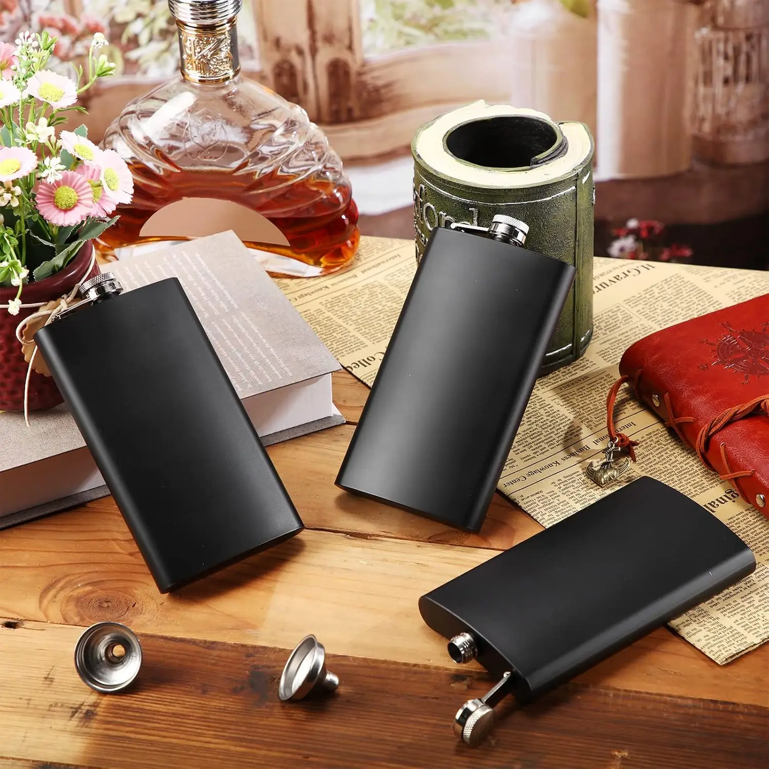 6oz 7oz 8oz Mini Stainless Steel Liquor Flask Gift Matte Black Custom Travel Whiskey Alcohol Portable