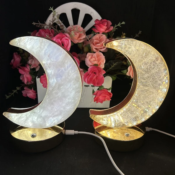 Moon Shape Crystal Touch Button Lamp  Healing Stone  Crystal Moon Lamps for Decoration