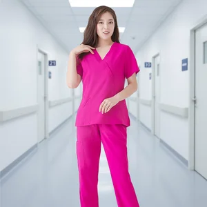 Women's Scrub Uniforms for Doctors and Nurses V-Neck Short Sleeve Tops & Straight Pants Woven Fabric Hospital Use