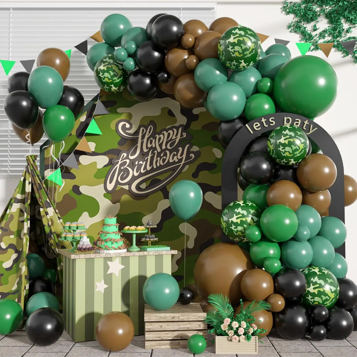 Happy Birthday Balloon Garland Arch Kit Black Green Balloons for  Birthday Party Children's Party Suppliers