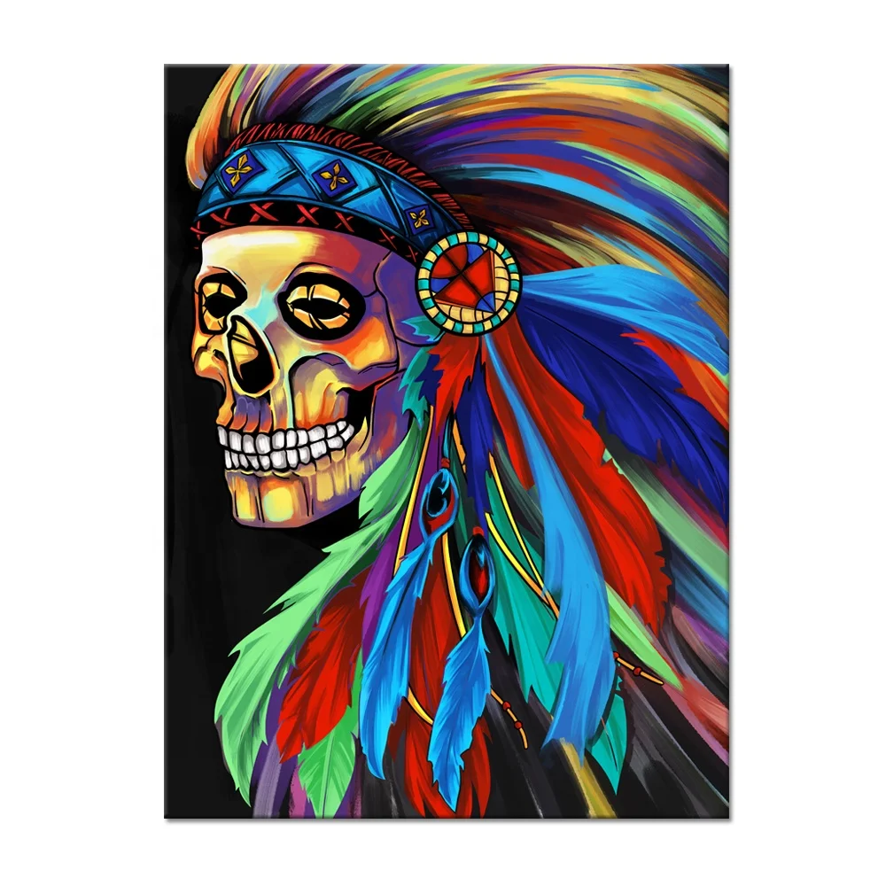 Large Native American Canvas Wall Art Colorful Indian Chief Skull Abstract Skeletons Painting Artwork Print On Canvas Buy Indian Skull Wall Art American Indian Canvas Print Picture For Living Room Product On Alibaba Com