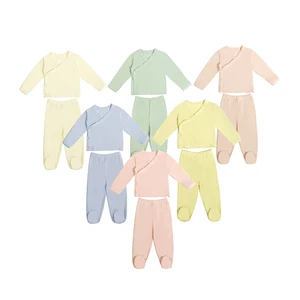 2023 New Design Foot-covered Infant Set Long Sleeve Bamboo Fiber Newborn Soft Pajamas Solid Color Baby Girl Boy Pants Clothing