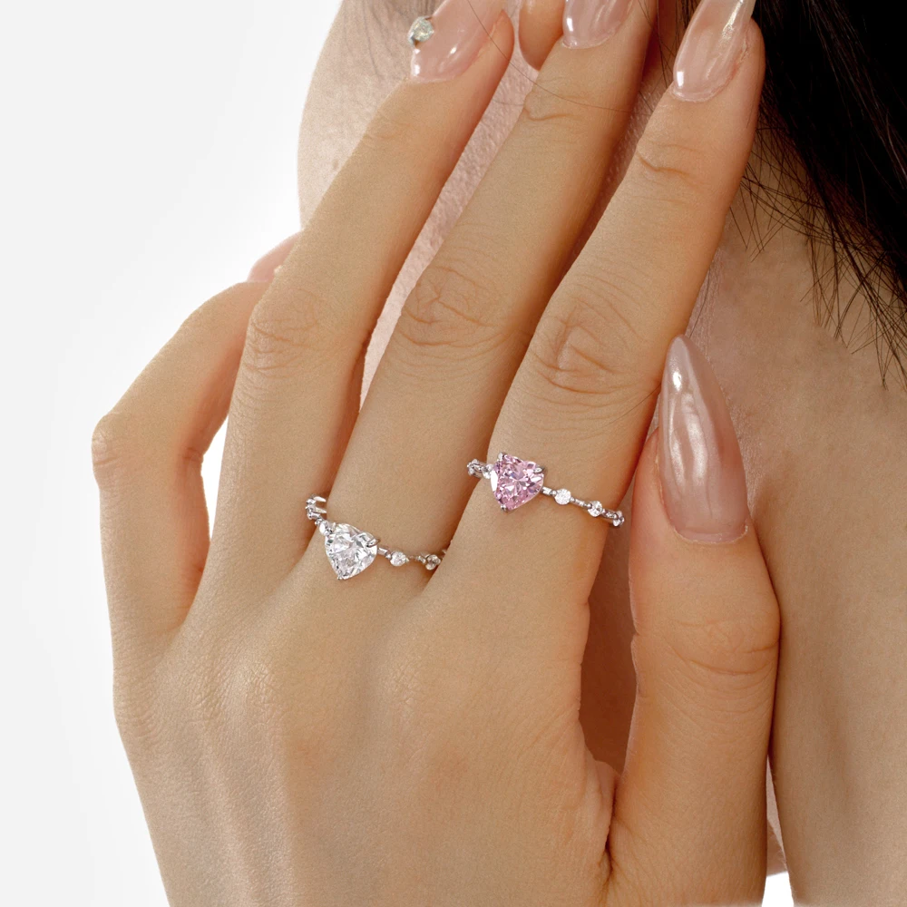 KAKODIY Iced Boutique Jewelry 925 Sterling Silver Pink Heart Ring Cubic Zirconia Engagement Wedding Ring detail 3