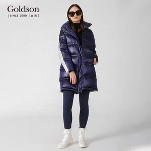 OEM Women's Long Winter Jacket Thickened Warm Waterproof Puffer Button Decoration Contrast Design Windproof Feature for Ladies