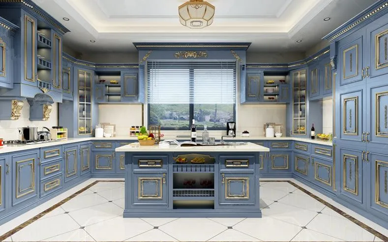 French luxurious classic ready made kitchen cabinet design manufacture