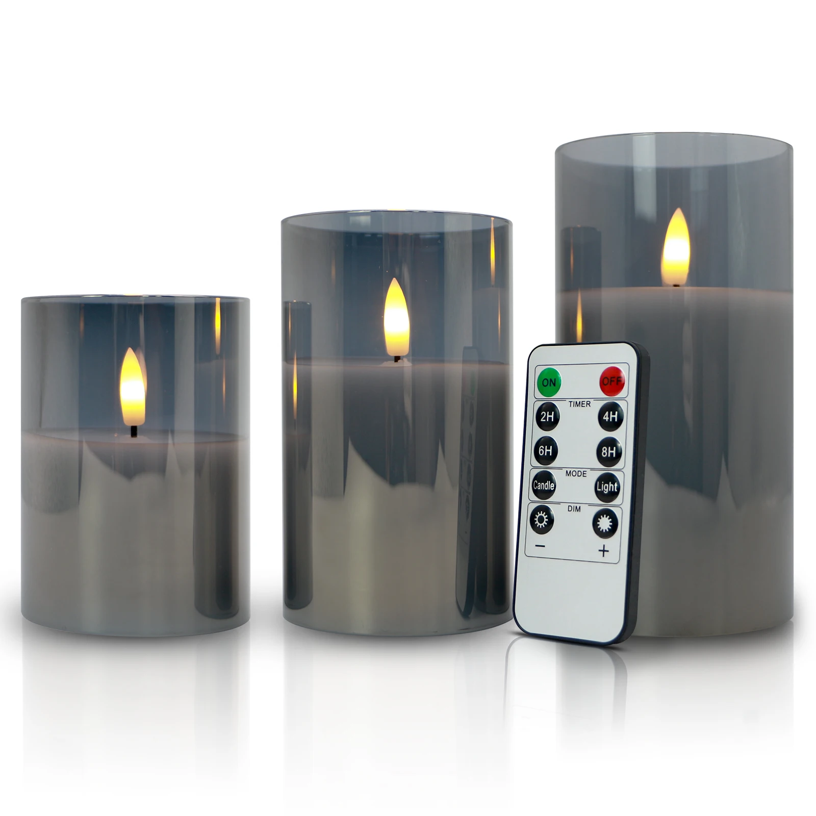 Remote Control Flameless Elegant Christmas Led Candle Light Grey White