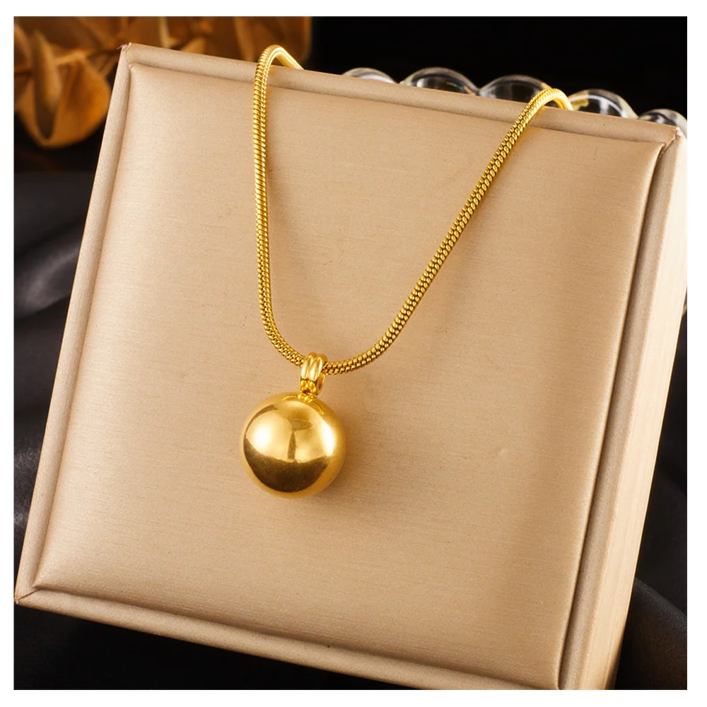 New Fashion Stainless Steel 18k Gold Plated Gold Ball Pendant Necklace  Women Tarnish Free Necklace Jewelry