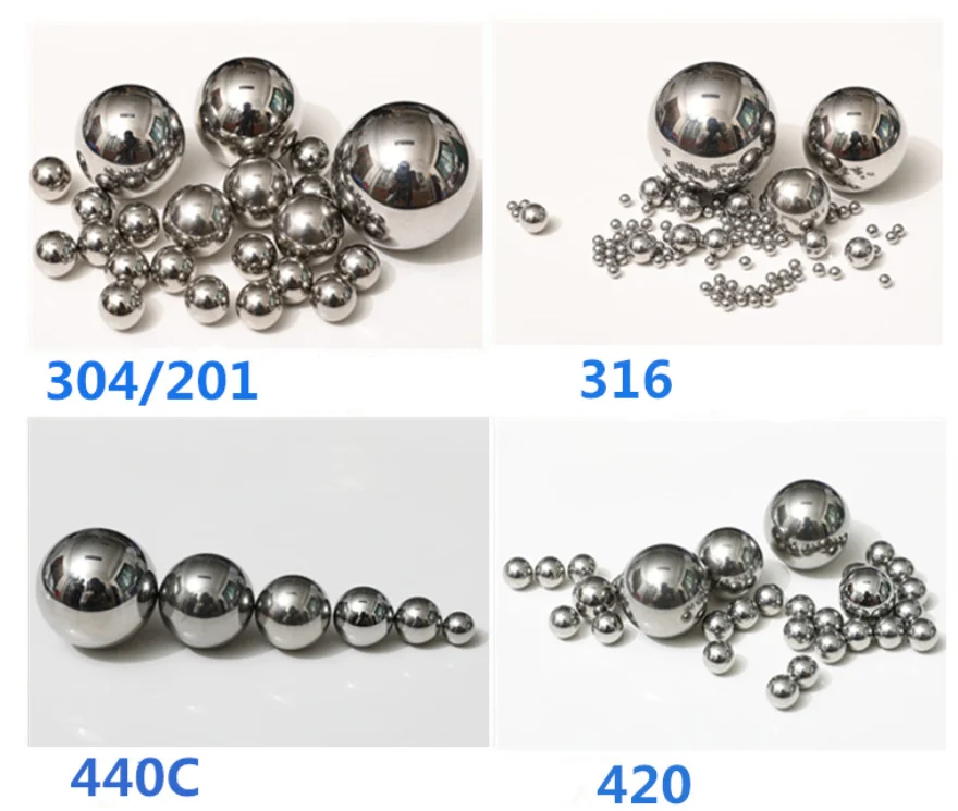viên bi thép không gỉ 304, đường kính 3 mm, 7,938 mm, 10 mm, 12 mm, có từ tính yếu, chống ăn mòn, độ chính xác cao dành cho máy móc chế biến thực phẩm