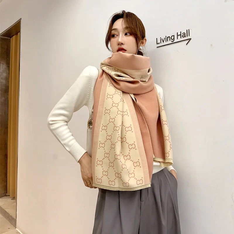 Winter Brand Design Style Letter Printed Jacquard Scarf Women Pashmina Cashmere Warm Thick Shawls Scarfs