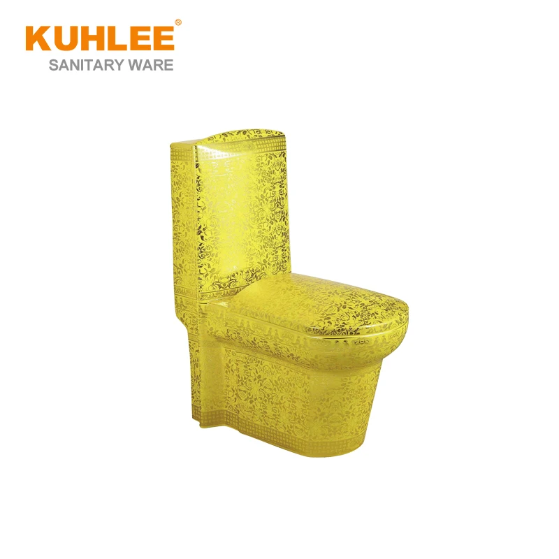 New Design Luxury Bathroom Gold Ceramic Toilet WC Sanitary Ware Suite Colored Pedestal Basin For Sale