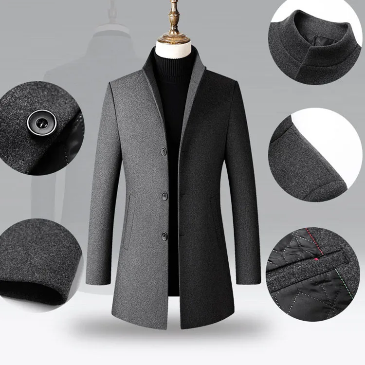 Mens New Winter Warm Trench Woolen Coat Slim Casual Jackets With Button ...