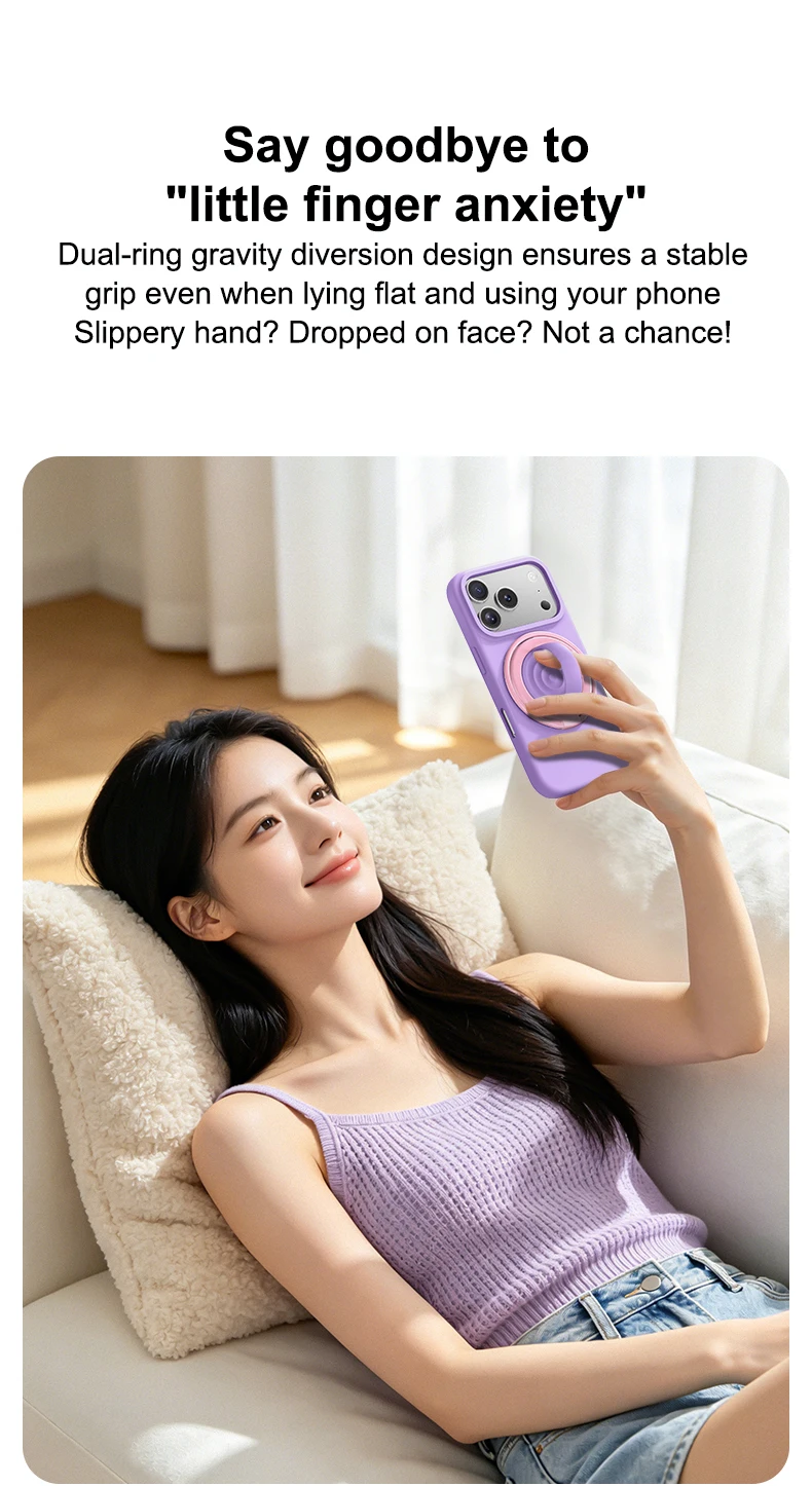 Double Ring Magnetic Phone Holder Silicone Grip Stand with Foldable Kickstand for Hands Free Viewing Smartphone