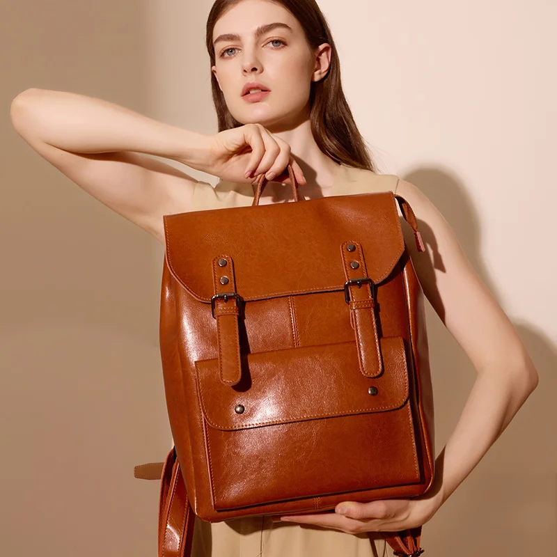 Hot Selling Leather Back Pack England British Style Design School Bag Factory Custom Leather Backpack for Girls