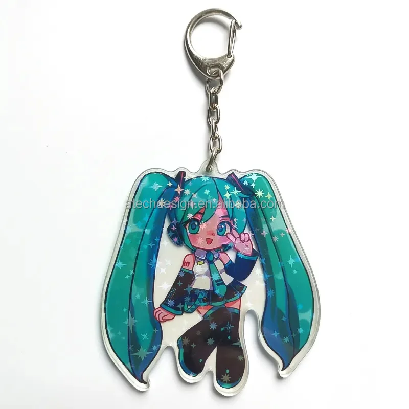 Custom Acrylic Keychain Eco-friendly Cheap Price Hologram Made Acrylic Keychain Holographic Anime Glitter Acrylic Charm
