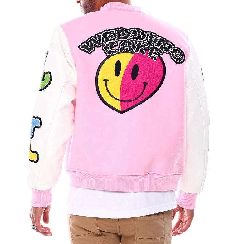 Chenille Embroidery Large Design Men Leather Sleeves Baseball Varsity Jacket _voghion.com