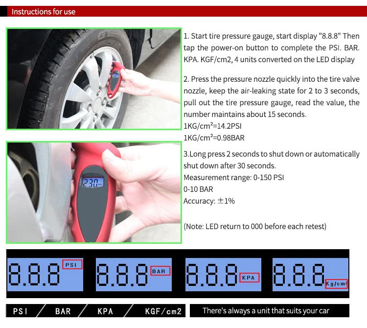 Backlight High-precision Digital Tire Pressure Monitoring Car Tyre Air Tire Pressure Gauges with Meter LCD Display