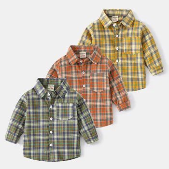 Fashion Style Boys' Plaid Shirts Children's Clothing Spring and Autumn Boys Long Sleeved Lapel Shirt New In Boys Casual Shirts