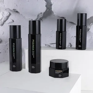 Suitable for Men's Skin Care Glass Packaging Series with 30ml50ml100ml120ml30g50g Pure Black Bottles and Caps