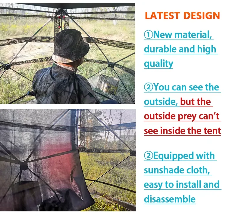 New portable pop up outdoor camping tent camouflage blind hunting tent with fiberglass poles manufacture