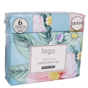 Custom Color Microfiber Bedding Sheet Set High Quality 4pcs/6pcs King Size Modern Printed Plant Pattern Bedsheet for Home