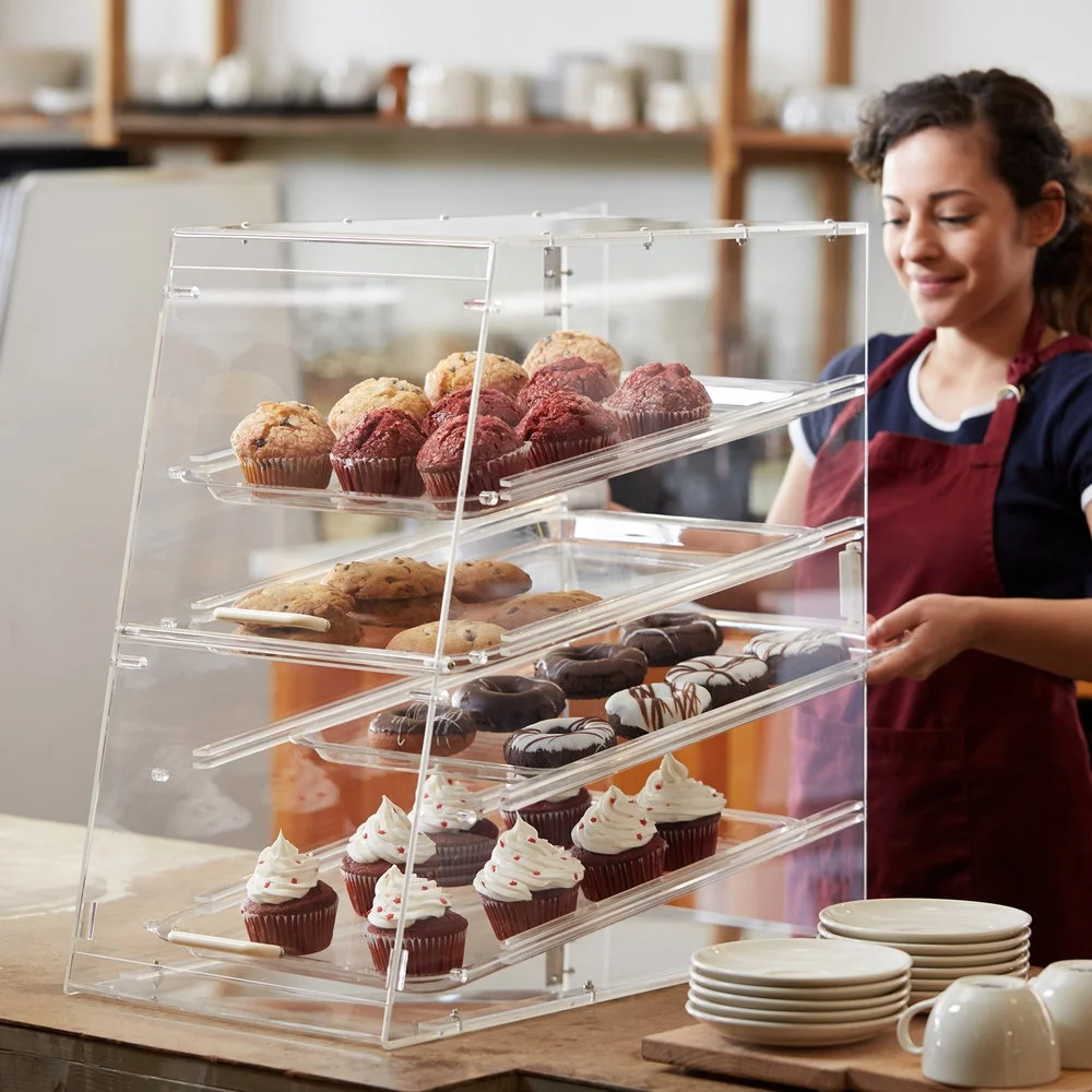 Acrylic Pastry Display Case with 3 Removable Trays Donut Macaron Cookies  Food Lucite Storage Cabinet