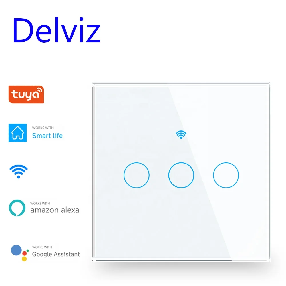Сенсорный выключатель Delviz, европейский стандарт, прозрачная стеклянная панель, с дистанционным управлением, работает с Google Alexa, Wi-Fi, настенный смарт-выключатель