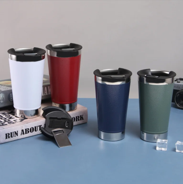 473ml Cold Beer Cups With Bottle Opener Lid Stainless Steel